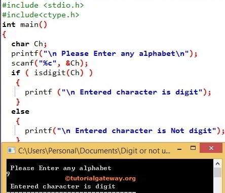c program check if getch is digit.